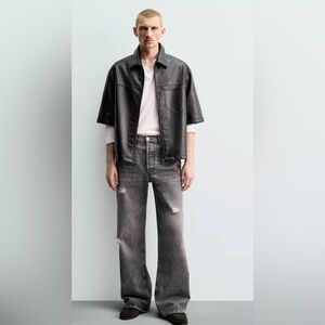 Zara Man Faux Leather Relaxed Fit Overshirt , Large